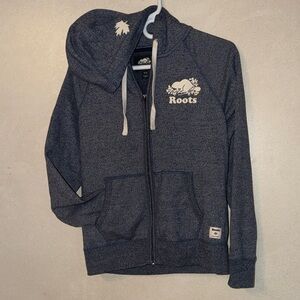 Roots Heathered Blue Zip-Up Hoodie with White Logo